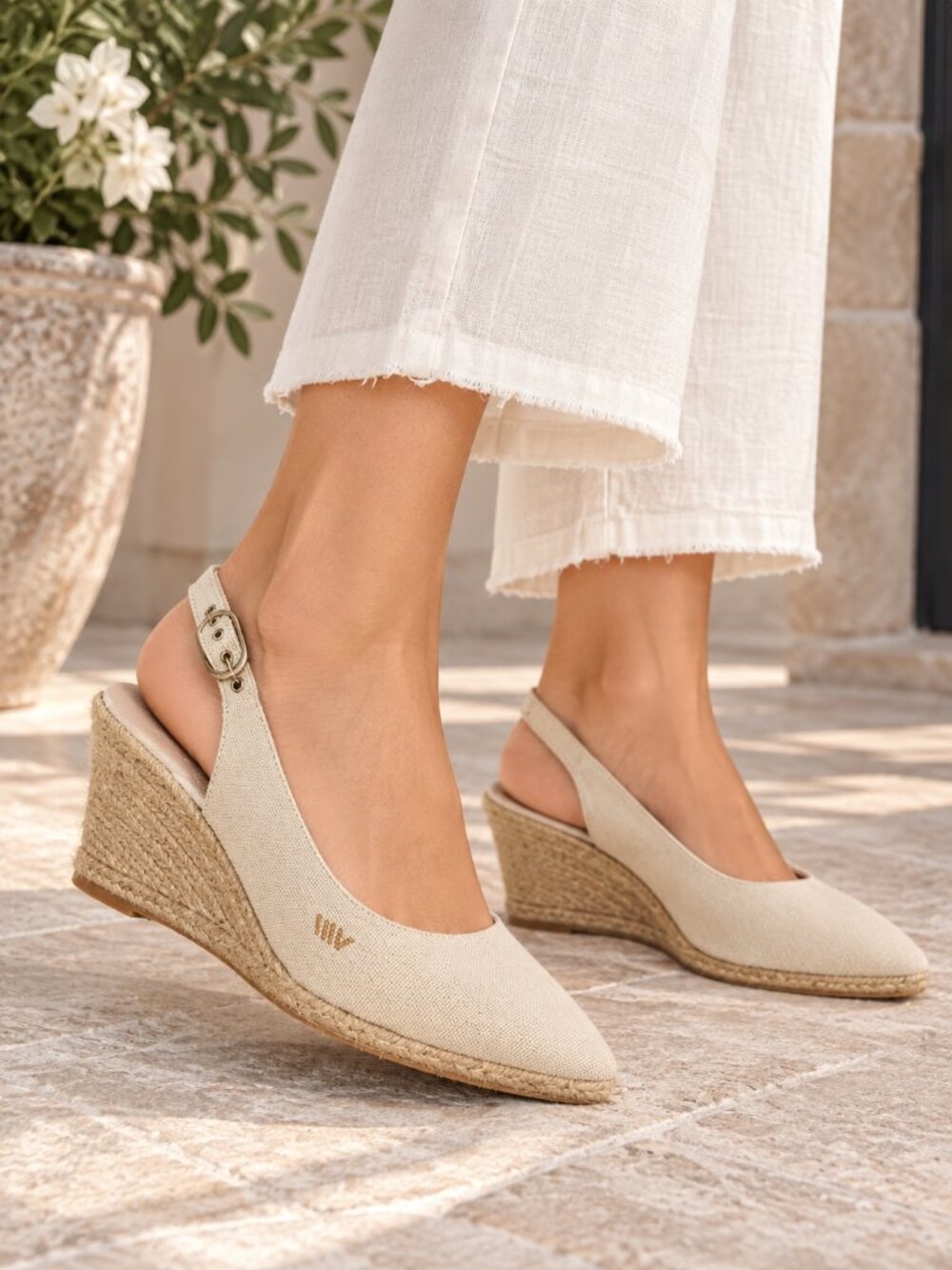 Viscata Barcelona Palomera Canvas Espadrille Wedge Sandals Beige EU40 US9